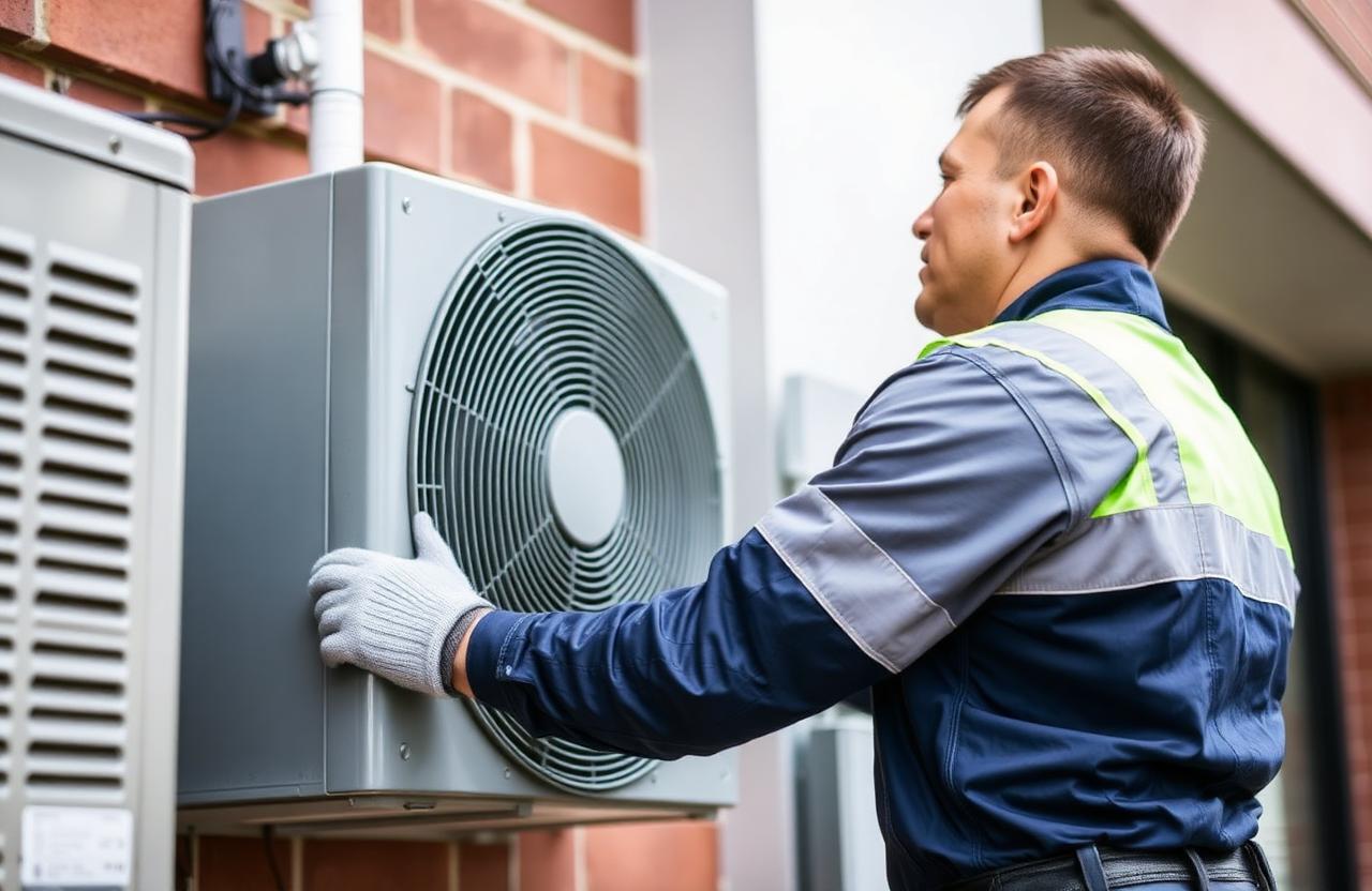 Technician servicing HVAC unit